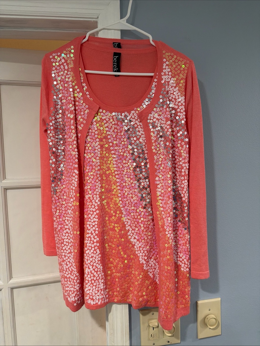 berek Coral Sequin Scoop Neck Cardigan Set